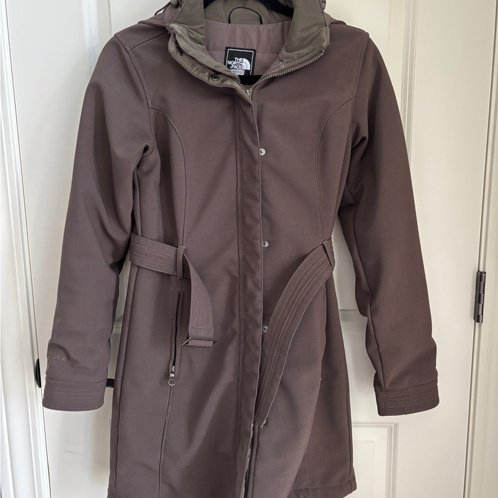 The North Face Quilted Brown Trench Coat with Detachable Hood, XS
